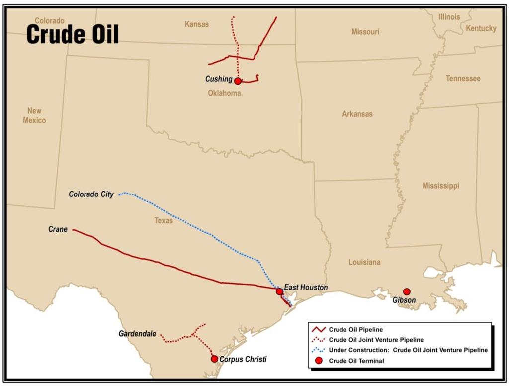 Crude Oil 1,100 miles of active crude oil pipelines, substantially backed by long-term throughput commitments 18mm barrels of total crude oil storage supported by