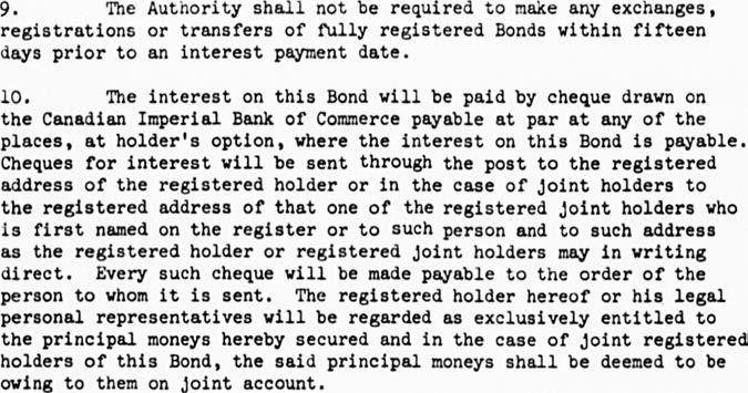 9. The Autnority shall not be required to make any exchanges, registrations or transfers of fully registered Bonds within fifteen days prior to an interest payment date. 10.