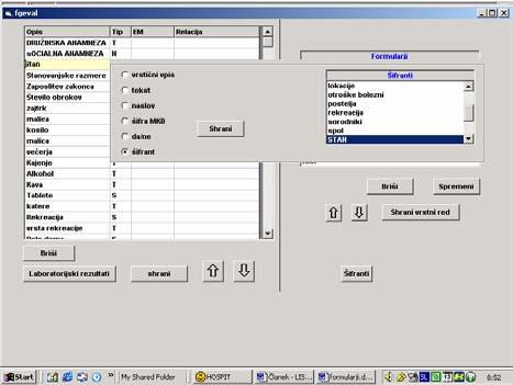 Slika 20 Vrsta formularja V izdelavi formularja izbira med različnimi tipi zapisov (npr.