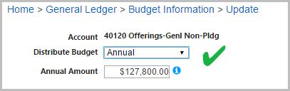 When you are finished entering the budget figures for one account, click the Next button