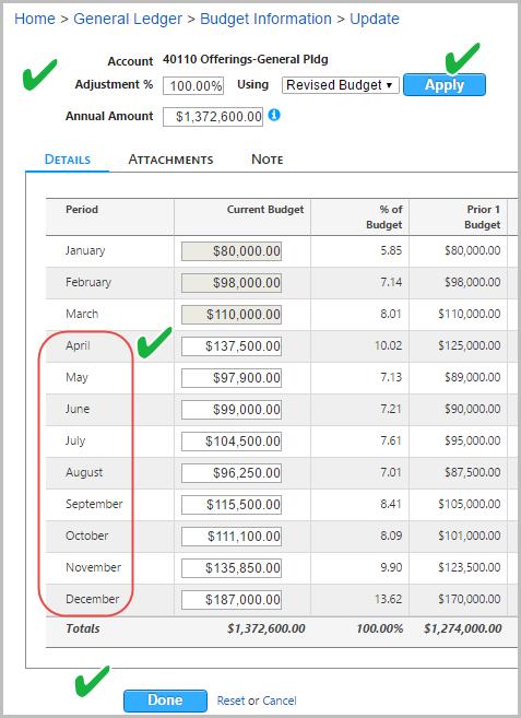 The Budget Information > Update page allows you to edit the budget of the selected account.