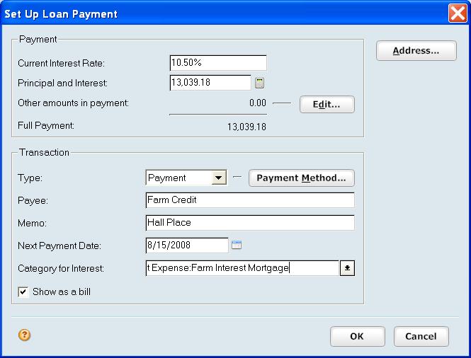 A Set Up Loan Payment screen appears to prompt you to specify details about the payment.