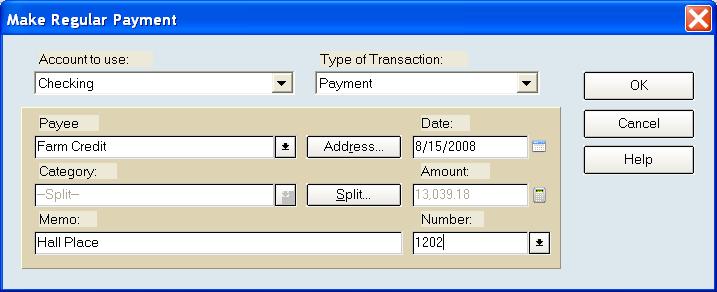 You can view how the amounts applied to principal and interest are handled by viewing the land note payment line in the Checking register and looking at the splits.
