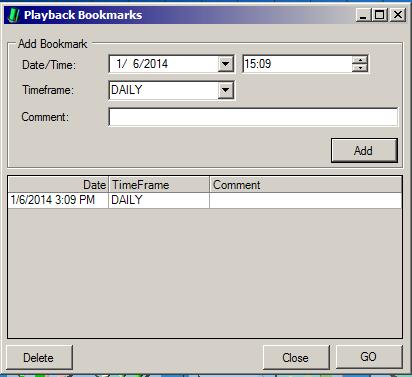3. Move the start date back in the PlayBack Tool to January 6, 2014 (for this example). HINT: You can go back to the same date in subsequent runs by establishing a BookMark.