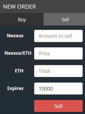Selling Nexxus Tokens You can sell Nexxus tokens directly from the order book if you see a Buy Order with a green exchange rate you like. Click the desired row to view a pop up window.