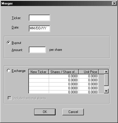 Mergers This function produces merger transactions for holders of a specific ticker on a specific date. These transactions reflect one of two merger outcomes: Stock holder is bought out for cash.
