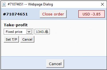 ORDER WINDOWS B. CHANGING STOP LOSSES ETC. The order window lets you change the S/L, T/P or Trailing Stop as well as just viewing this information.