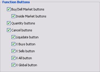 DOMTrader and Order Ticket Function Buttons Select or unselect the check boxes to