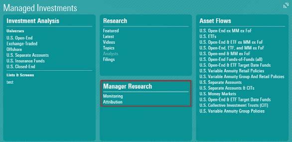 Manager Research - simplify your manager selection and due diligence processes. New Access Point Access Manager Research, the Portfolio Analysis spin-off, now from Managed Investments.