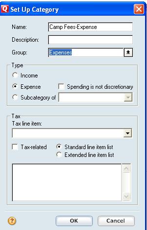 Quicken: Adding New Categories Cont d Enter a name for your new category, select the proper