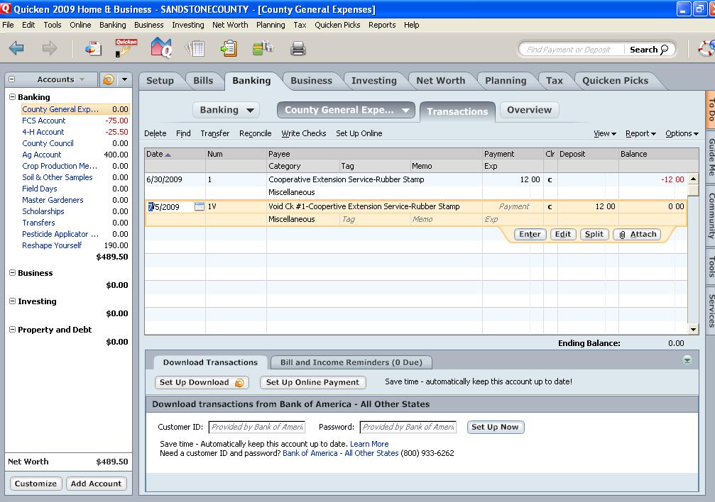 Quicken: Voiding a Check Select the Account where the original check was written. In the Check Register on the right-hand side of your screen, enter the current Date in the Date field.