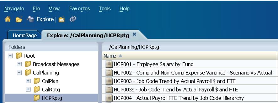 HCPRptg Reporting Tool HCPRptg Pre-defined or canned reporting module with Point of View (POV) member selection options to create user defined reports.