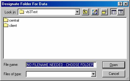 5. If you use the Designate Folder For Data screen, you can use it to select or even create the folder where you want the data to reside.