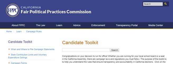 Toolkit Resources Campaign Rules Section of FPPC Website Campaign Disclosure