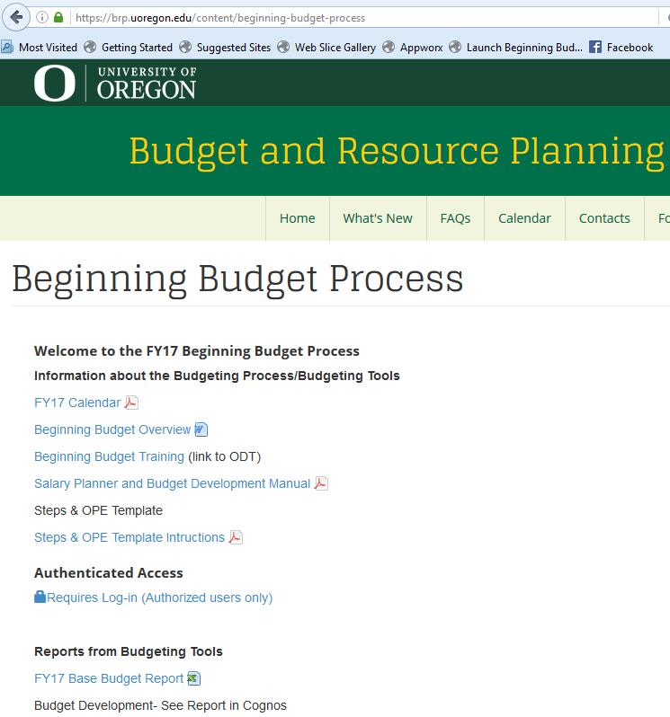 Reports We have several sets of reports to assist you at various steps in the Budget Process. Some are on the BRP Website (brp.uoregon.