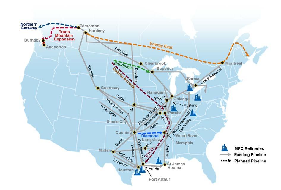 U.S./Canada Key Existing and Planned Pipelines MBPD Pipeline In-Service Date 200 Diamond 2017 450 Dakota Access 2017 450 ETCO (Trunkline Conversion) 2017 225/375