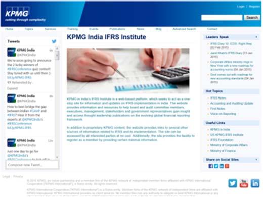 KPMG in India s IFRS Institute: relaunched KPMG in India is pleased to re-launch IFRS Institute - a web-based platform, which seeks to act as a wide ranging site for information and updates on IFRS