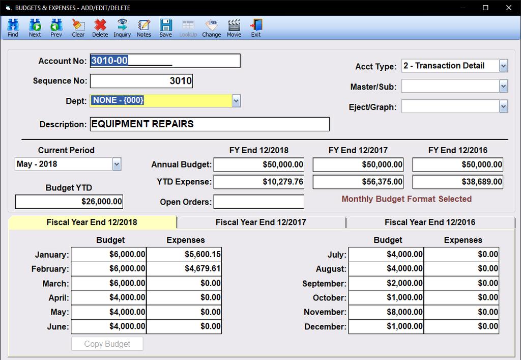 Adding/Editing Budget/Expense Accounts Adding a New Budget/Expense Account From the Budgets & Expenses Browse Table, click on the NEW tool and the Budgets & Expenses - Add/Edit/Delete Screen will
