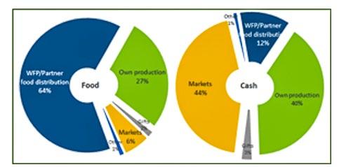 20 Part 1: Household Level Findings Source of food stocks Expectedly, the majority (64%) of food beneficiaries derived their food stocks from food assistance, complemented by own production (27%).