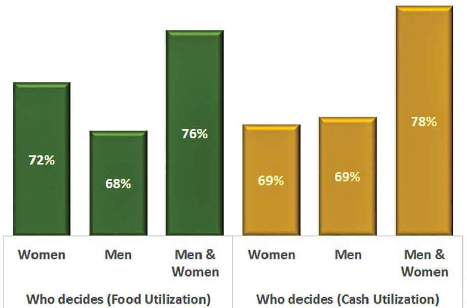 On the other hand, joint decision making was more likely with regard to utilization of cash compared to food.