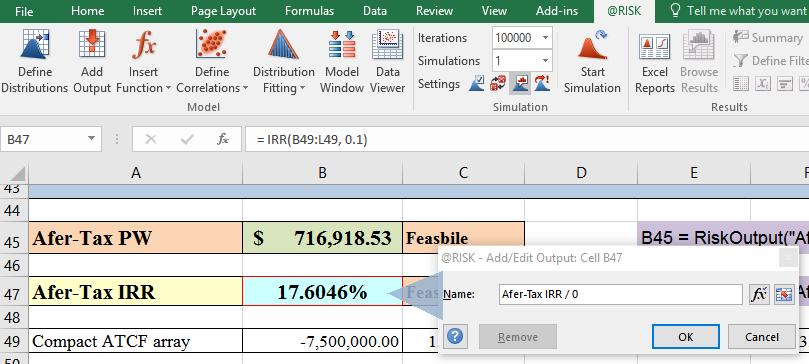 Note that you can add After-Tax IRR as the output simultaneously to see its risk profile.