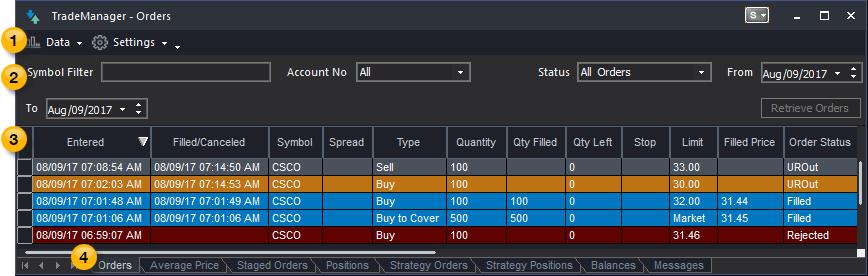 About TradeManager The TradeManager window displays trade and account activity. All orders are logged to the TradeManager window on a real-time basis when TradeStation is open.