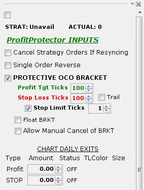 Setting the OCOStopLimitTicksFromExit Strategy Input OCOStopLimitTicksFromExit: Default: 1. Min Value: 0 Max Value: 10.