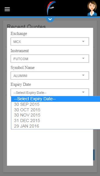 The user can select the selected contract expiry for which he wants to view quotes