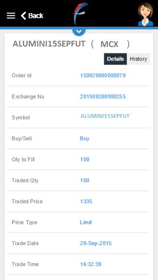 Action Type traded It displays the Transaction Type i.e Buy or Sell 1.3.9 Trader Details The user can view the details of a particular trade by selecting that trade from the list.