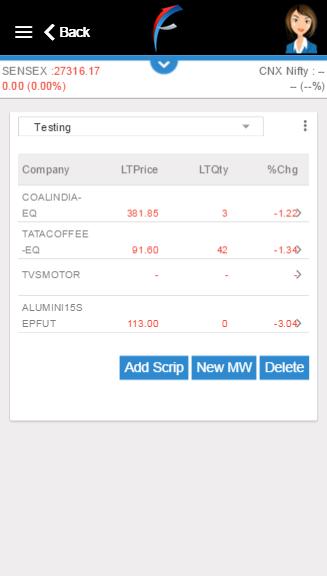 4 New Market Watch The user can create a Market Watch of scrips for which he
