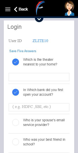 Upon selecting questions a textbox will appear for user to enter answers. Click on 'Save' for saving selections. 1.