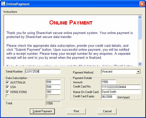 Online Payment Downloading Data 2.7 ONLINE PAYMENT Your ShareChart package usually includes up to ten yeas of historical data plus one year of annual data subscription.