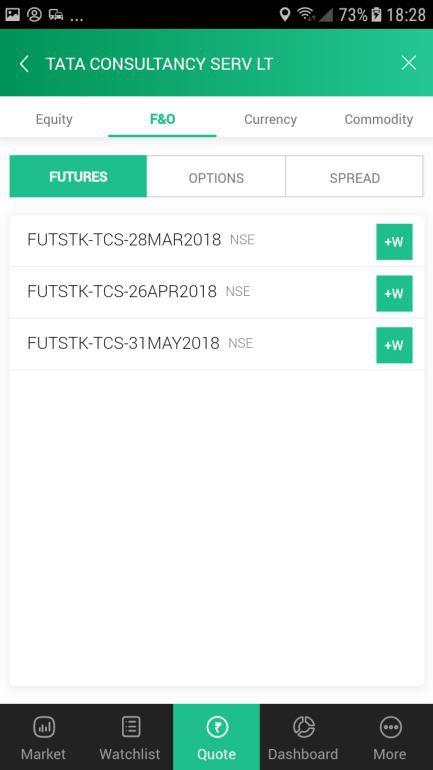 User will select Strike Price (Only for Options) : Strike Price will provide predictive search Tap on Scrip name or click on respective action