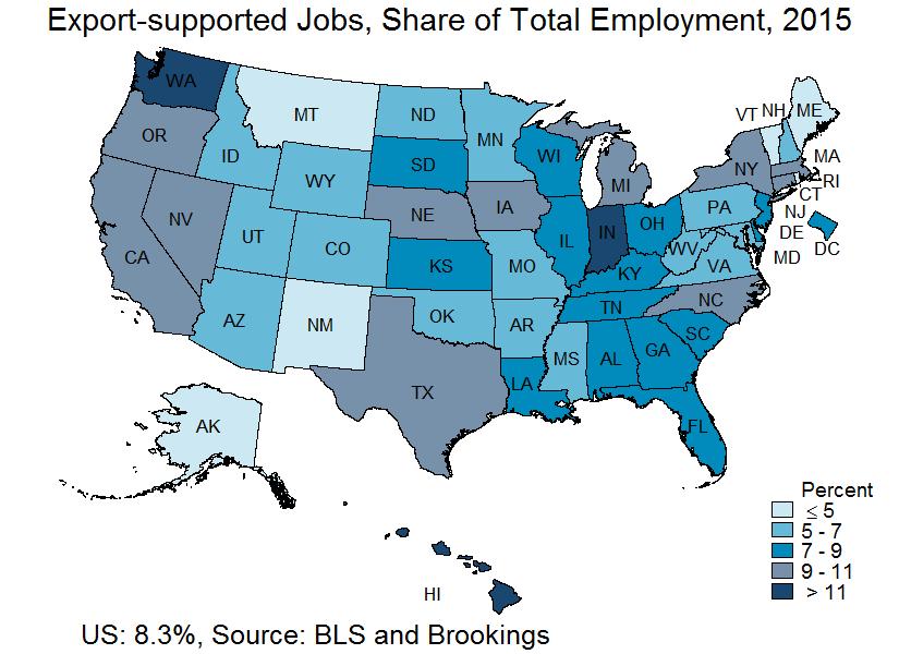 Exposure to Export Outlook: Export-Supported Jobs by State Merchandise Exports, 2016 Total Exports to China $billions $billions % of total exports Alaska 5.1 1.5 28.7 Arizona 21.2 1.0 4.