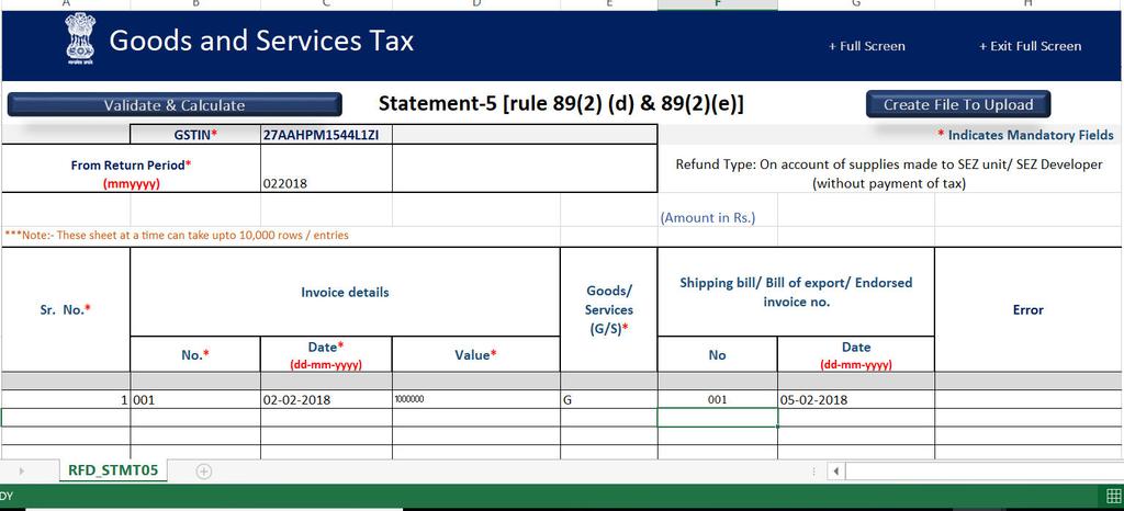 Procedure for filing GST RFD-01A Step- 3- Fill Details of Supply of Supplies made to