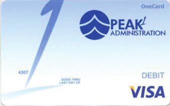 Using Your Peak1 OneCard Peak1 Administration provides a convenient healthcare payment card, Peak1 OneCard, to access account funds. You will receive your Peak1 OneCard in the mail.