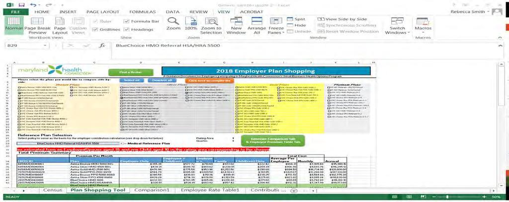 PLAN SHOPPING TOOL (2 ND Workbook) Finalization Step #2 Click the green Generate Comparison & Employee Premium Table Tab to generate the comparison page for