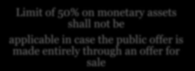 or project Limit of 50% on monetary assets shall not be