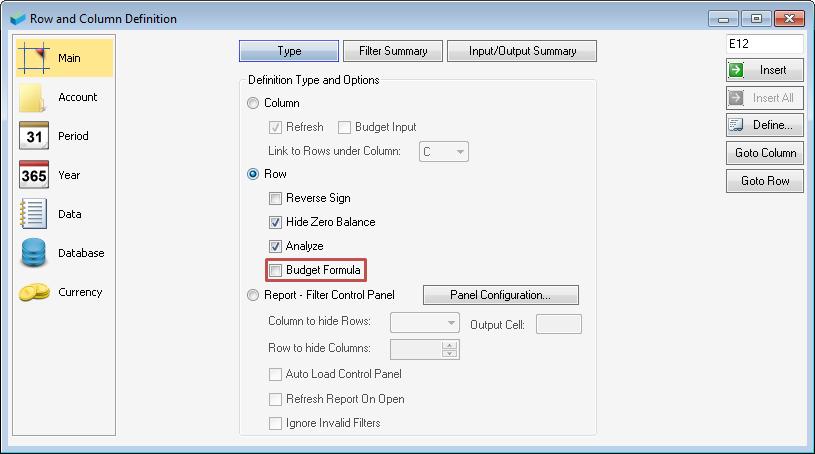 ROW BUDGET FORMULA OPTION A new option called Budget Formula is available for Rows. This option allows a budget amount to be saved back to Vivid Reports but not refreshed.