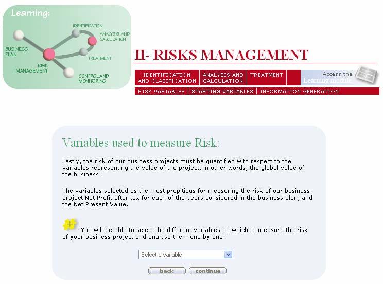 Exit Variable Finally, the risk of our business project must be quantified with regard to variables that represent the global value of the business.