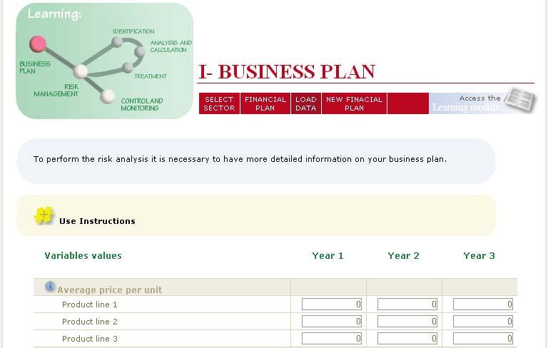 Load Variables Once the Financial Plan is recovered, the user is requested to fill in some of the figures needed for the