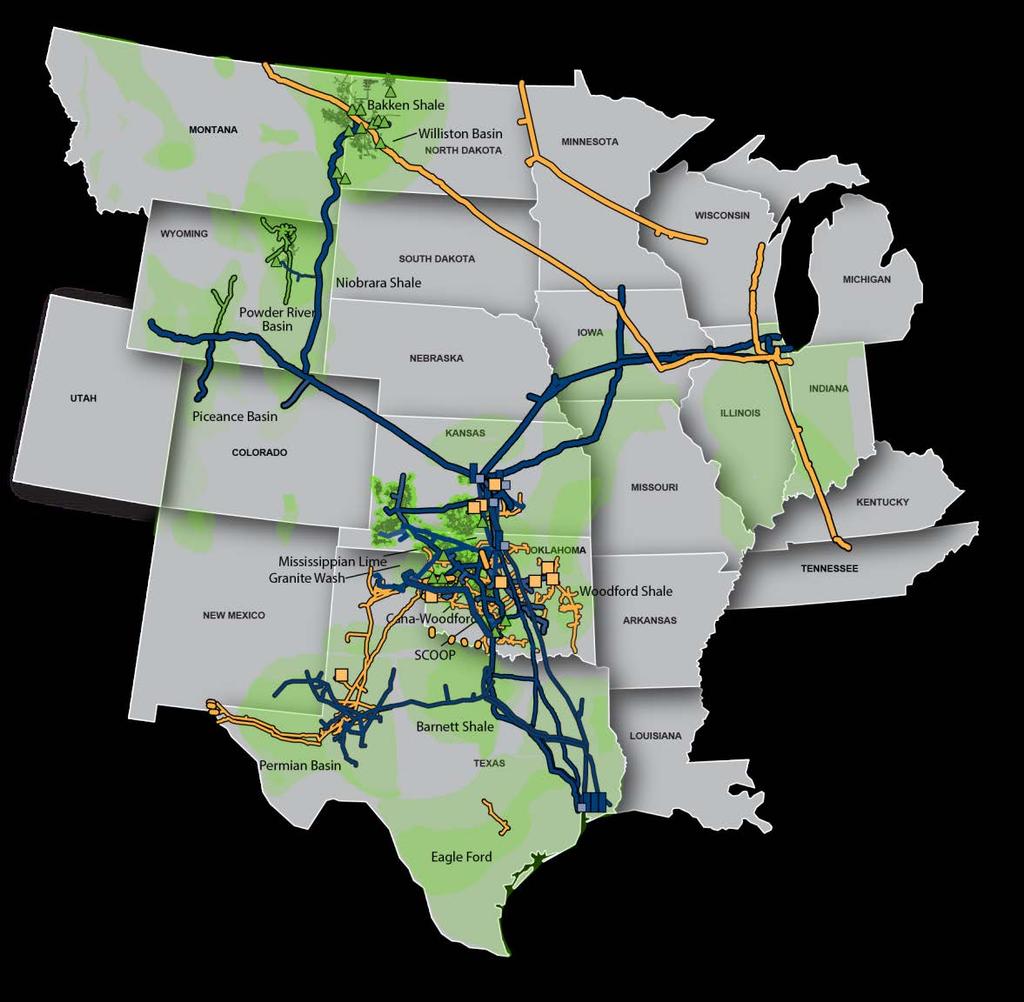 Extensive 36,000-mile integrated network of natural gas liquids and natural gas pipelines Supply and market