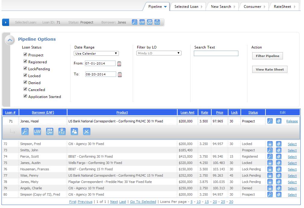 Manage Pipeline Manage Pipeline When you log into Optimal Blue, your pipeline displays with all of the loans and scenarios that