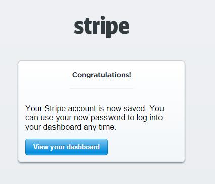 After setting the password, a dialogue box will appear informing that the Stripe account is ready for use.