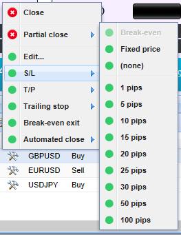 OPEN AND PENDING ORDERS LIST You can also set/modify the Stop Loss (S/L), Take Profit (T/P) or Trailing Stop (T/S) of an order.