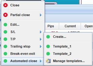 OPEN AND PENDING ORDERS LIST Once you have defined an automated close, you can save it as a template as