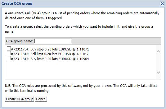 OPEN AND PENDING ORDERS LIST When you select the Create OCA group option from the OCA menu, a new window will appear where you simply need to choose a name for the group (), so that you can recognise