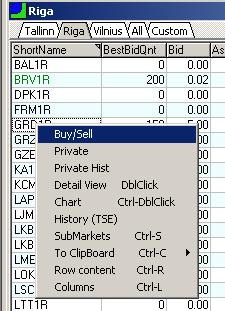 Entering, modification and cancellation of orders Opening the order entry window There are several alternatives for entering buy or sell orders in the system: In the Main window, right-click Buy/Sell