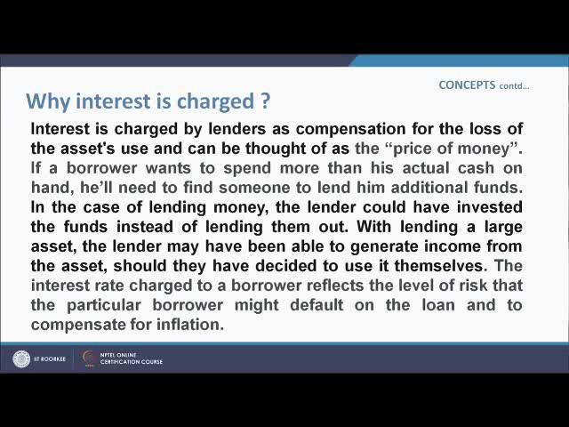 The concepts include, why interest is charged?