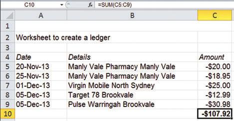 232 Chapter 8 Depreciation and loans 8D 3 Create the spreadsheet below. 8DQ3 a How many transactions are shown on the ledger? b How much has been spent at Manly Vale Pharmacy?